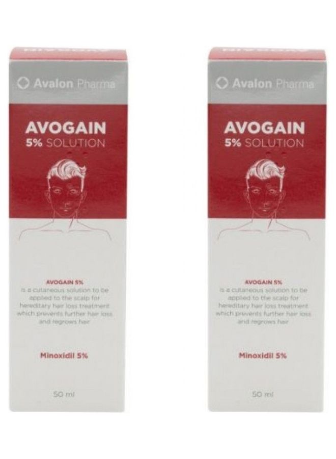 Pack Of 2 Avogain 5% Minoxidil Solution Clear 50ml